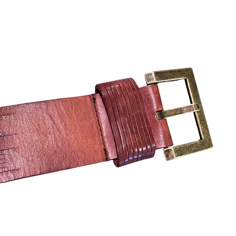 Braided / Woven Leather Belt, Brass Buckle, Unisex, Western, Boho, Size Small